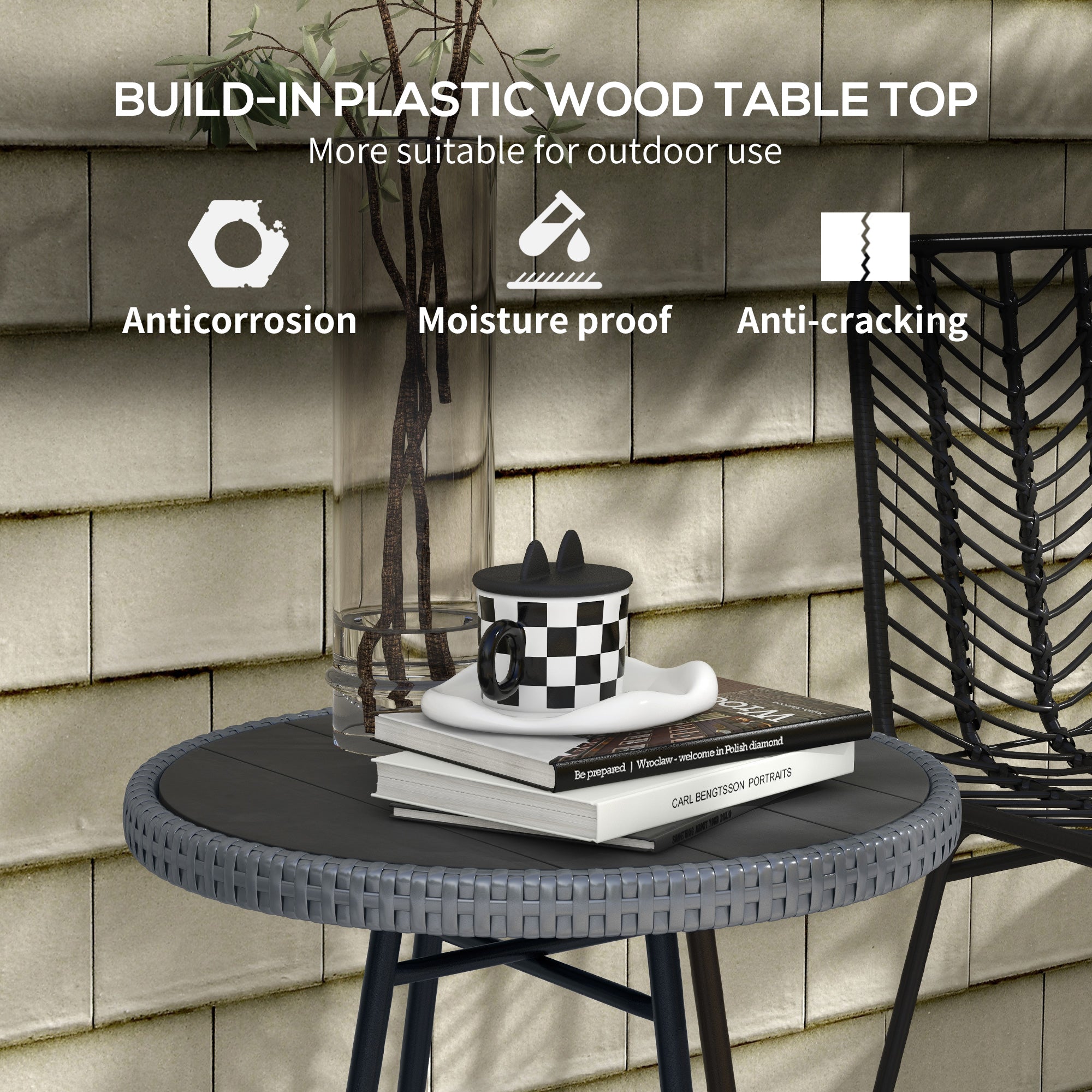 Rattan Side Table Outdoor Border Grey