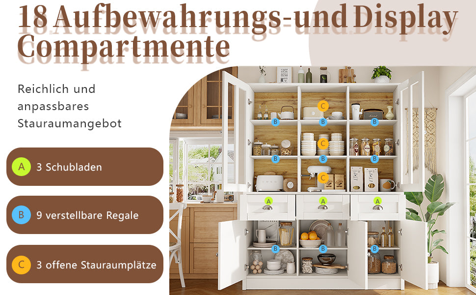 Modern Minimalist Tall Display Cabinet 140x175cm with Drawers White