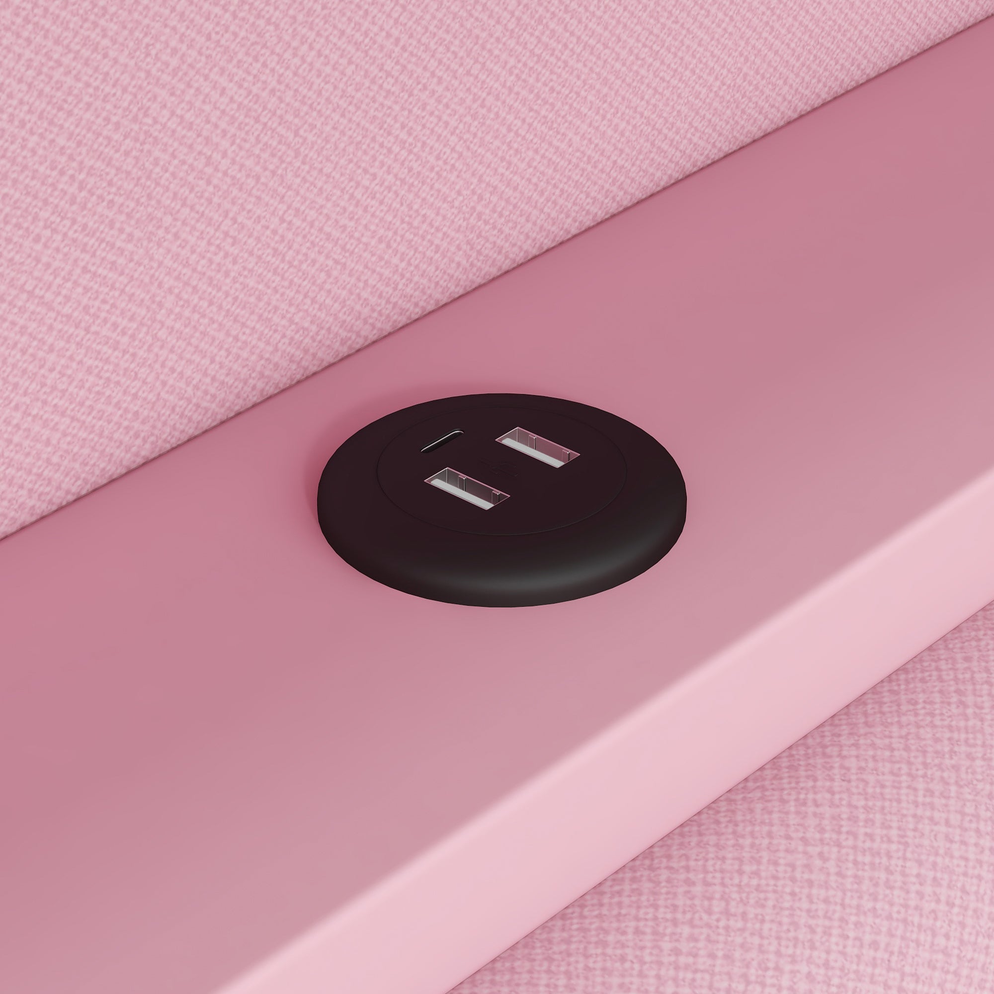 Upholstered Daybed 90x200cm USB LED Desk 2 Drawers - Pink