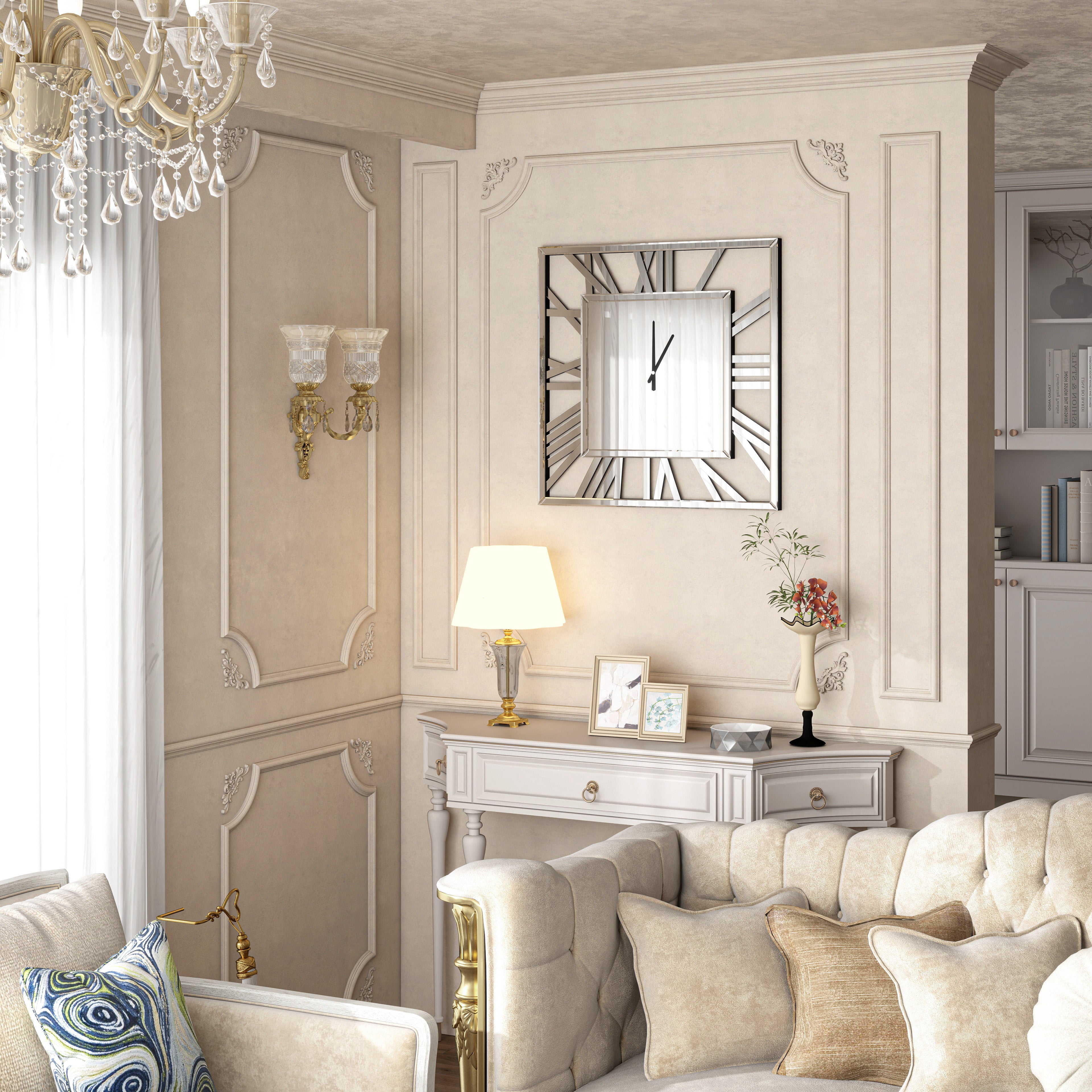 Wall Clock Large Square Glass