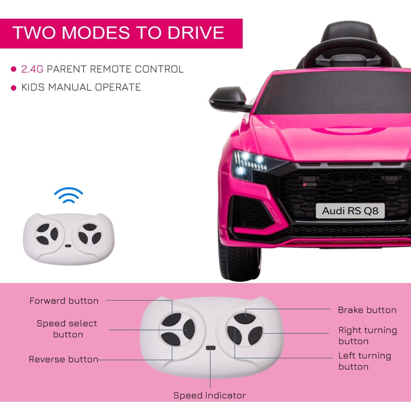 Audi RS Q8 6V Electric Ride On Car Toy with Remote USB MP3 Bluetooth, Pink