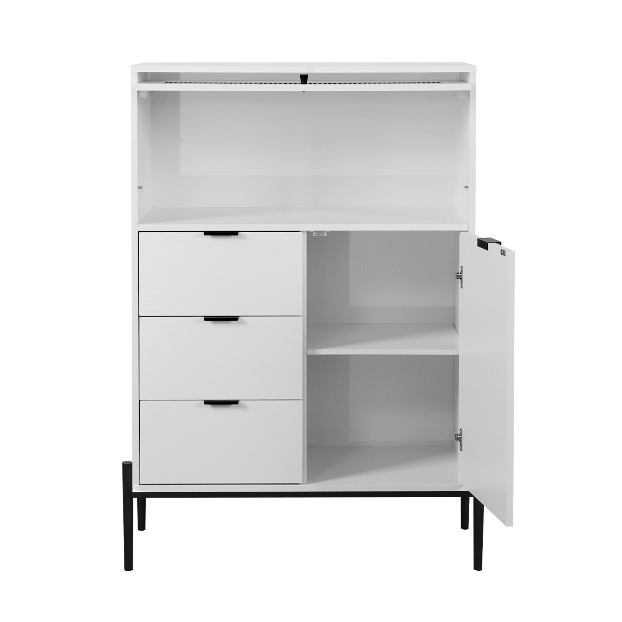 Sideboard with 3 Drawers 1 Glass Door Storage 85x40x120cm - Wooden