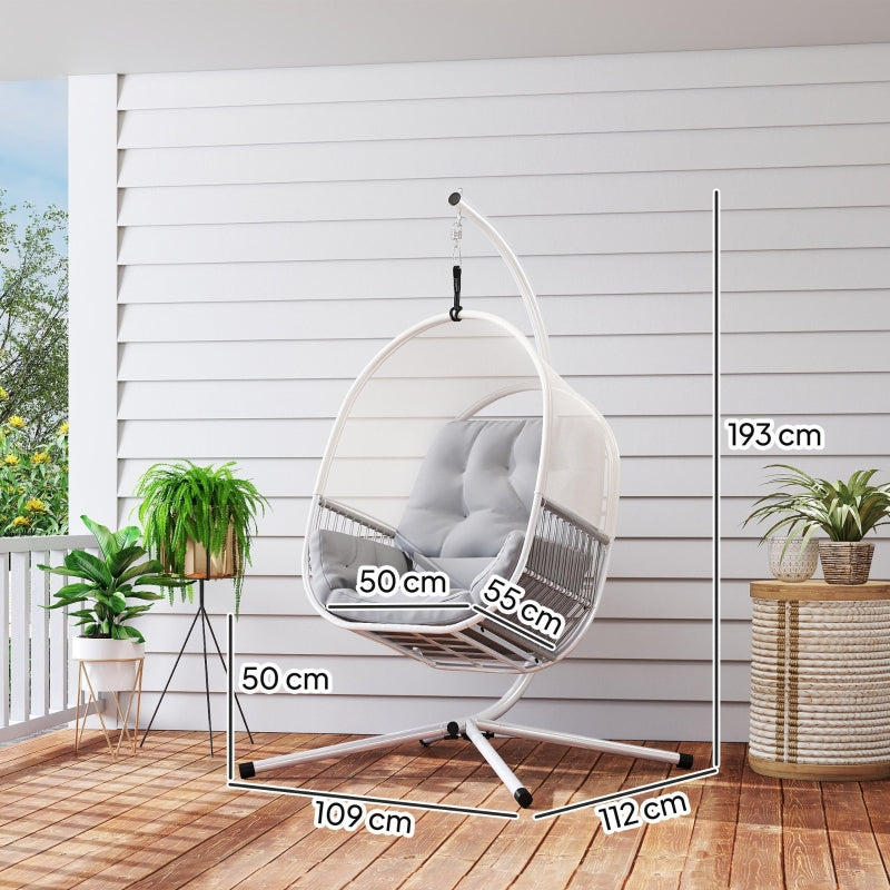 Hanging Egg Chair Swing Hammock with Stand, Cushions, Adjustable Height Steel Frame, Light Grey