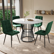Dining Table Set 5-Piece Round 100cm Black Metal White MDF Green Velvet
