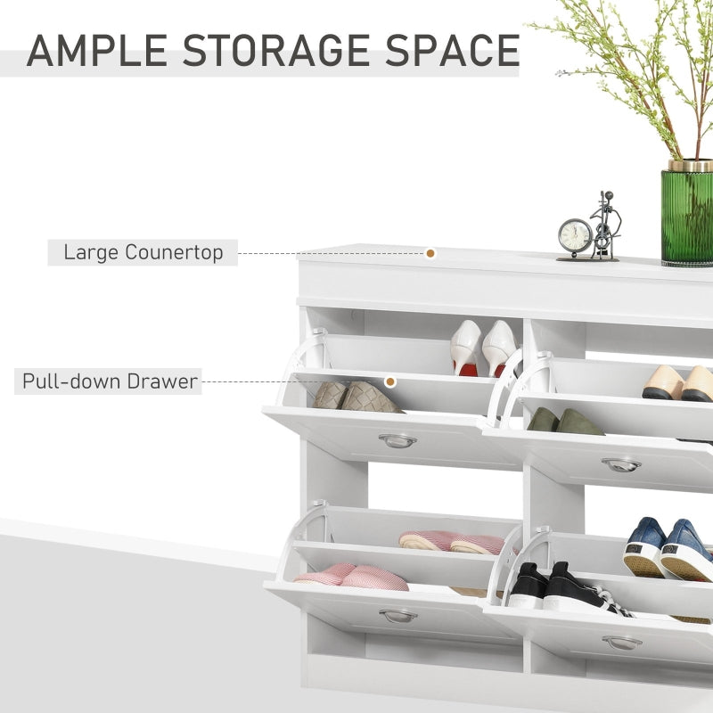 Shoe Cabinet 4 Flip Drawers Narrow Storage Adjustable Shelf White