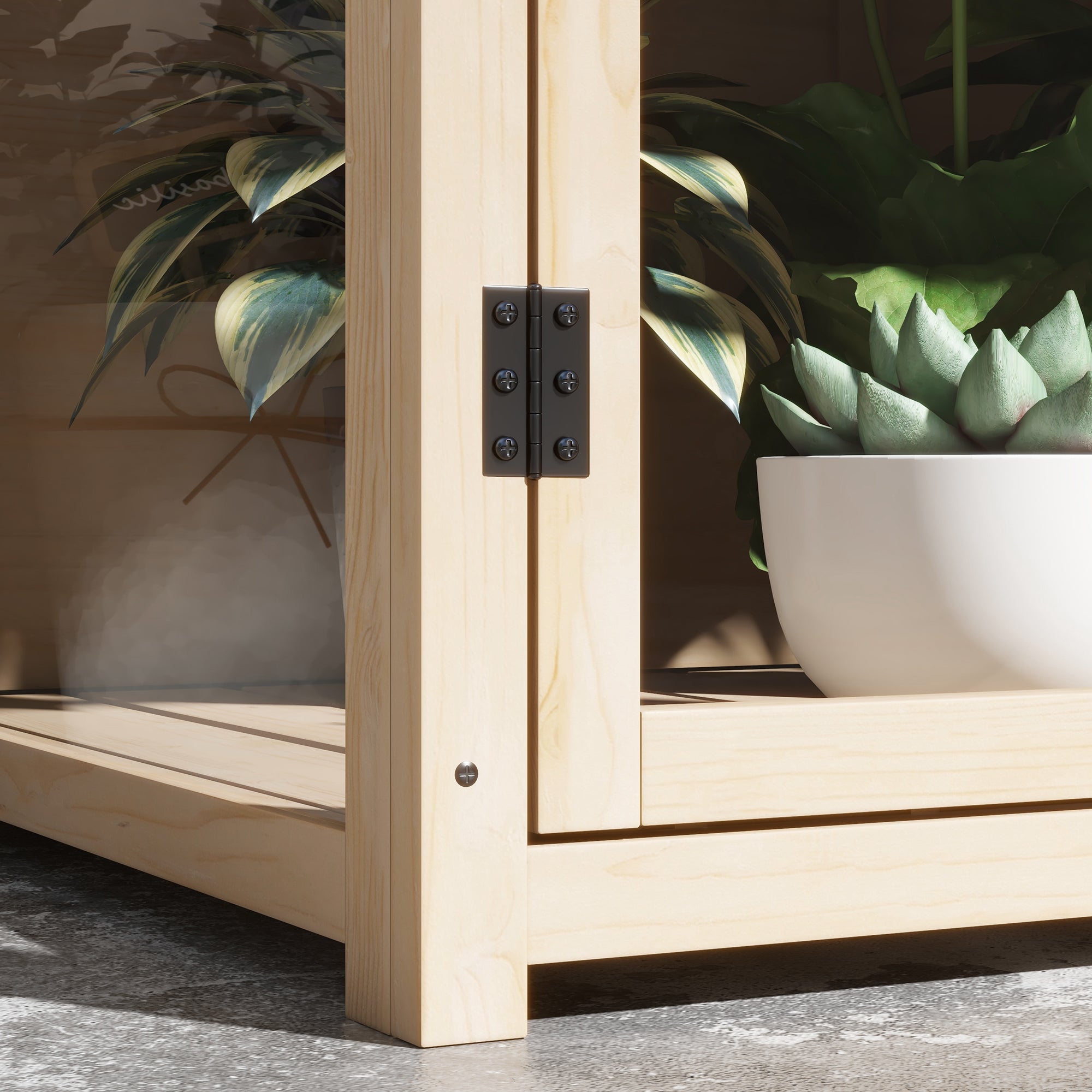 Wooden Cold Frame Greenhouse, 2-Tier Double Doors Roof Window Windproof 103x61x103cm, Natural Finish