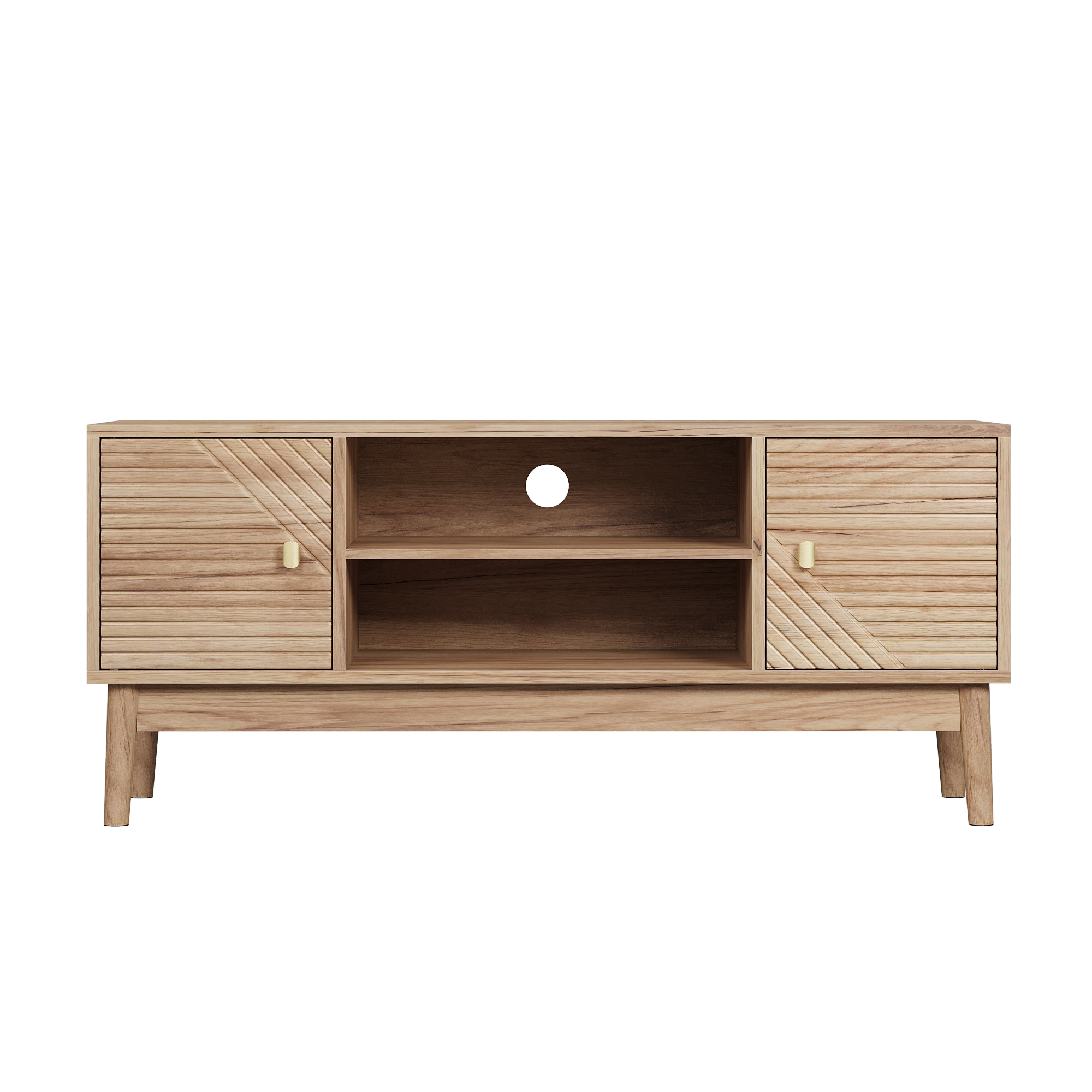 TV Stand 110cm High Mid-Century Modern Storage Media Console - Oak Color