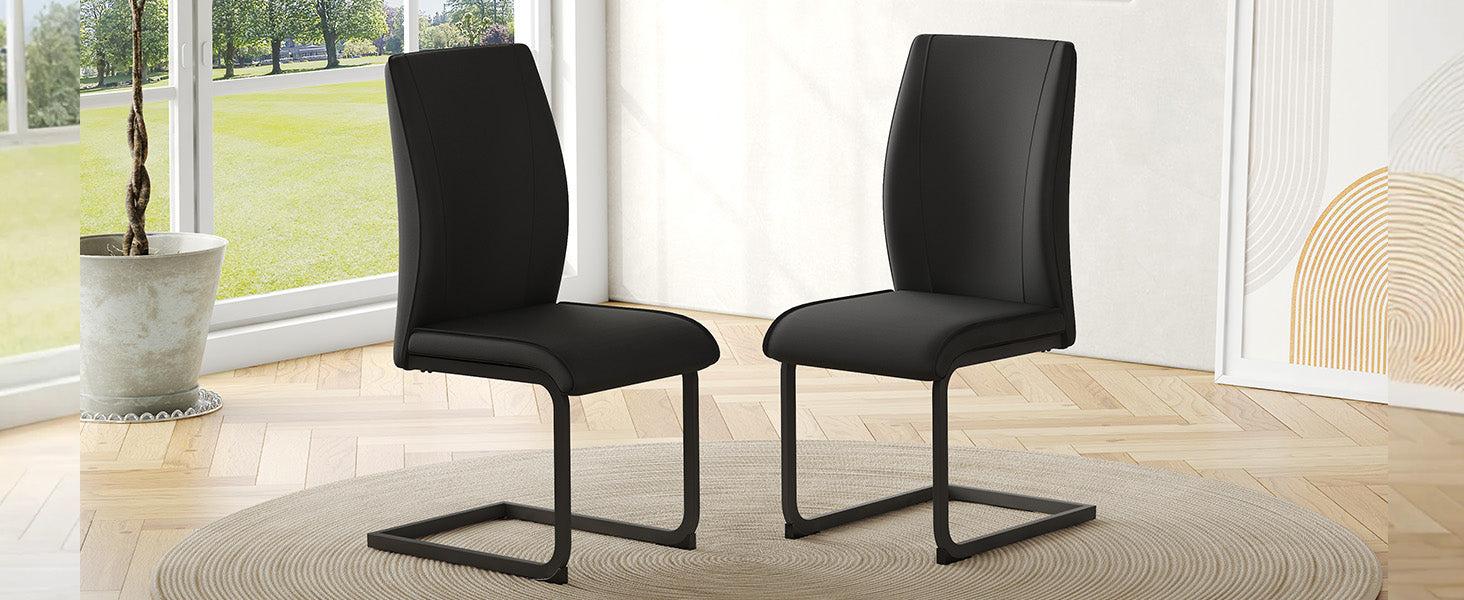 2-piece Set Dining Chairs with Black Metal Legs, Ergonomic Design, Black PU