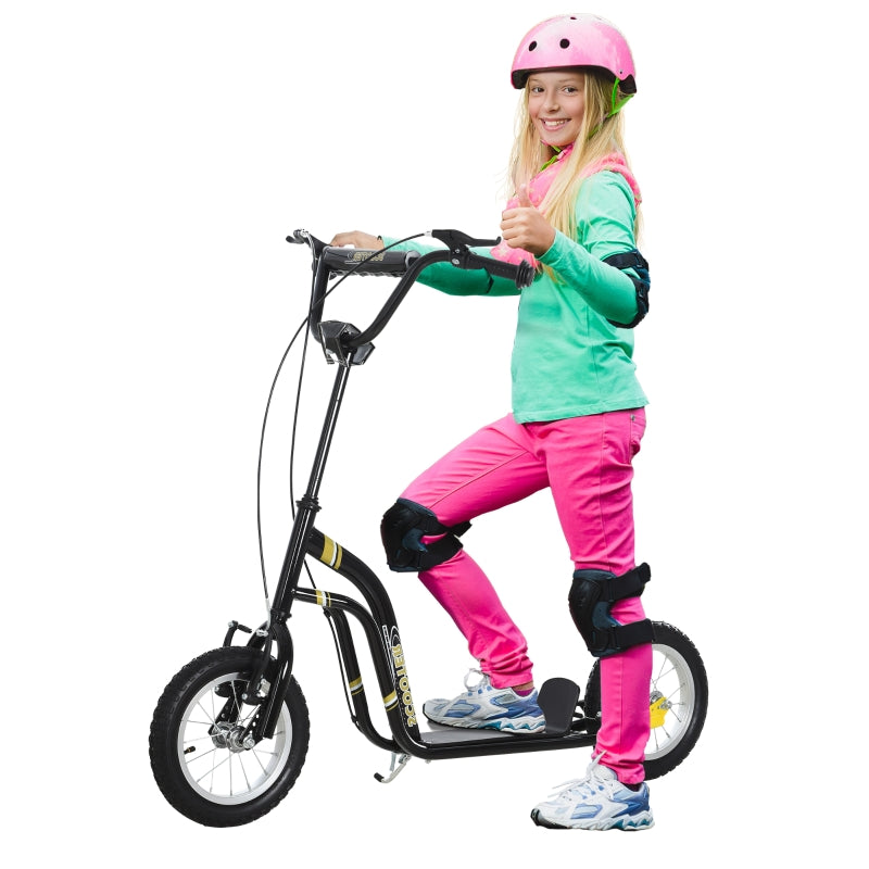 Kids' Scooter with 12-Inch Pneumatic Tires and Kickboard, Aluminum, Black