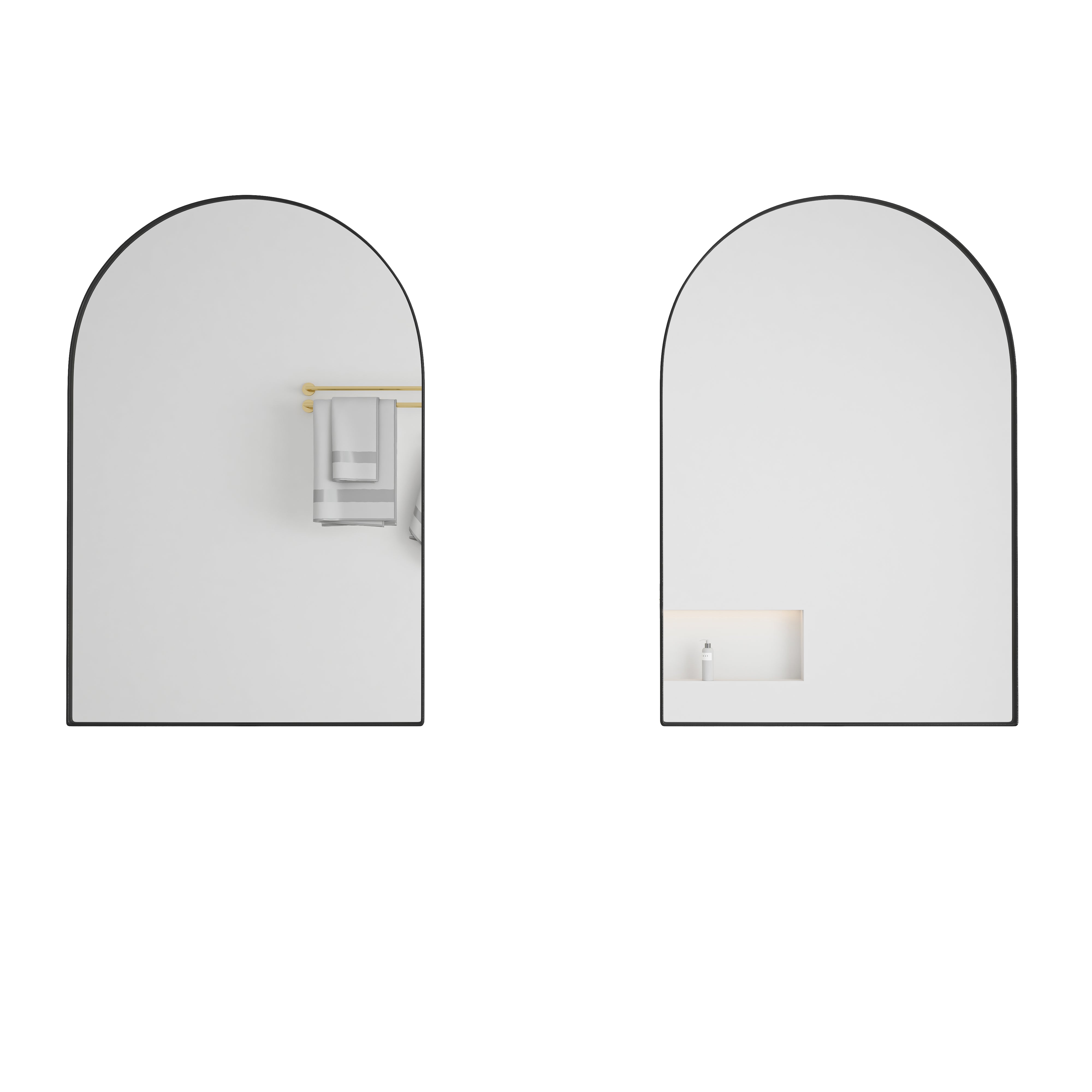 Arched Mirror Cabinet, Recessed Medicine Wall Storage, Black Metal Framed