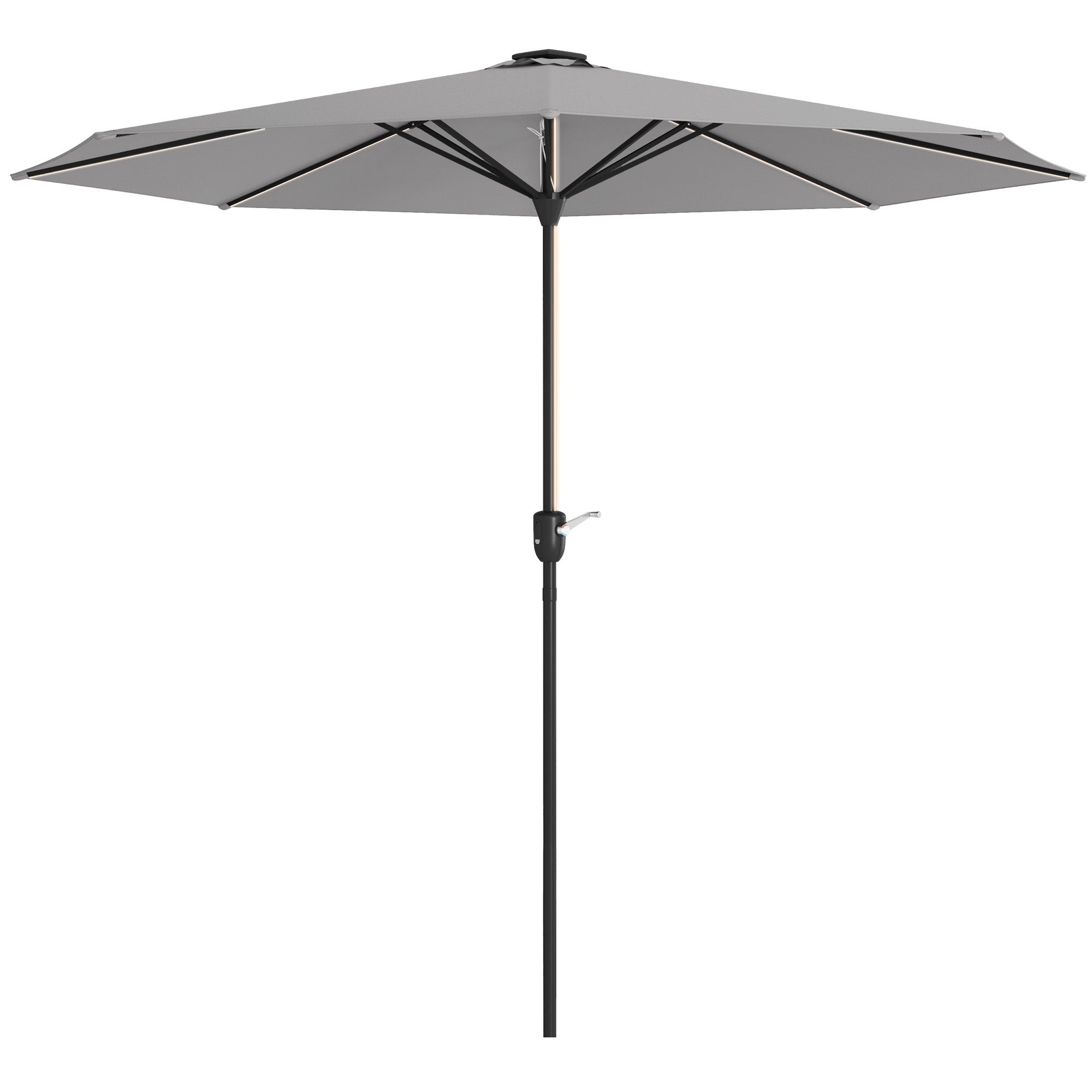 Garden Parasol Umbrella, 2.65m LED Lights, Light Grey