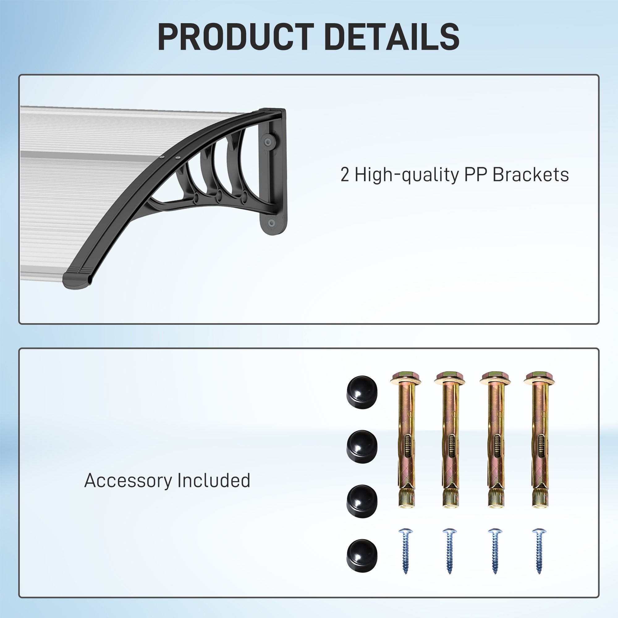 Front Door Canopy Outdoor Awning Rain Shelter, 120 x 75cm, White