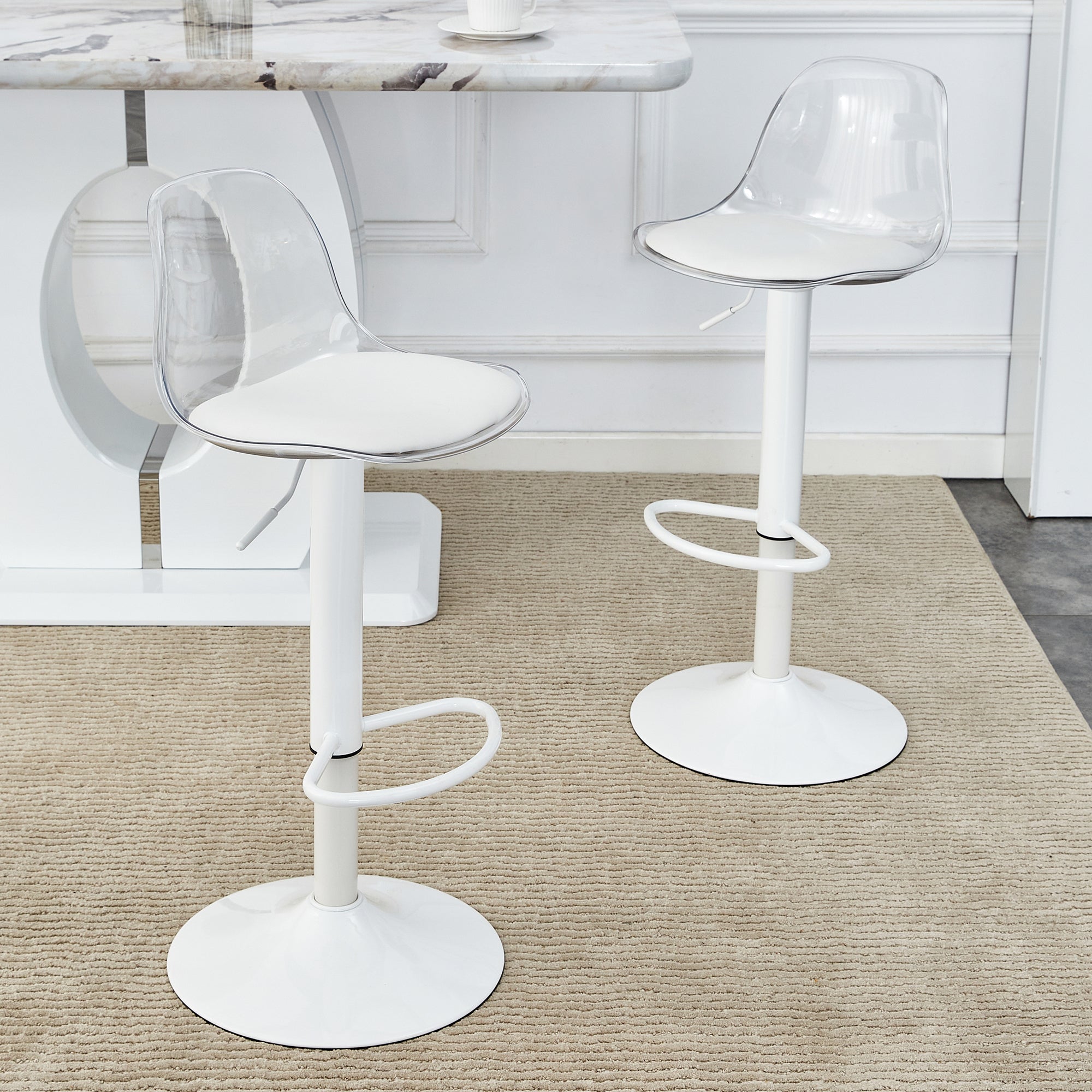 2-Pack Adjustable Beam Chair, Height Adjustable 82-104 cm, 360° Swivel, Transparent/White Metal