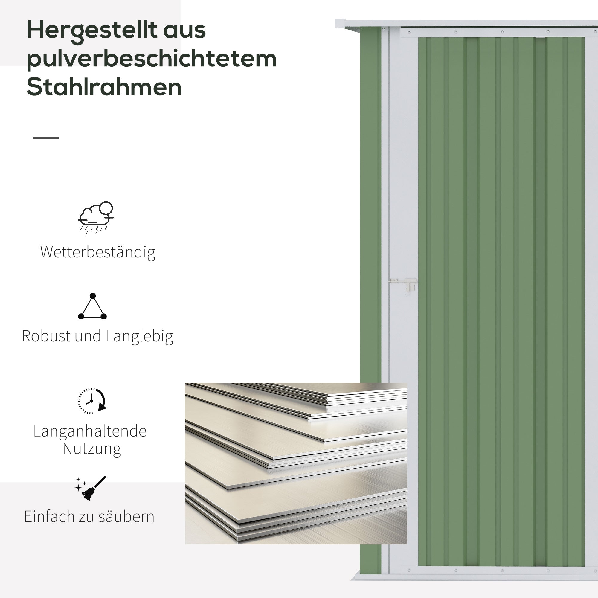 Garden Shed with Door Outdoor Steel Green