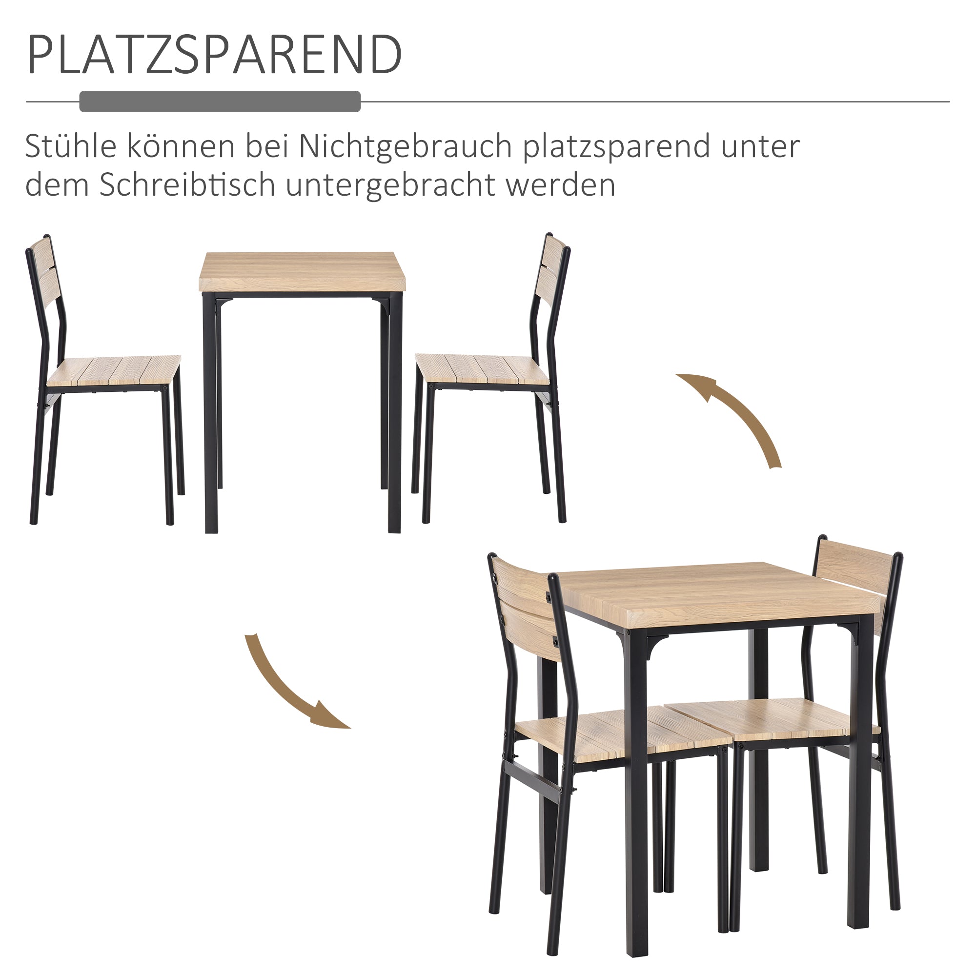Dining Table Set, 3-Piece 1 Table 2 Chairs, Natural Wood Grain/Black
