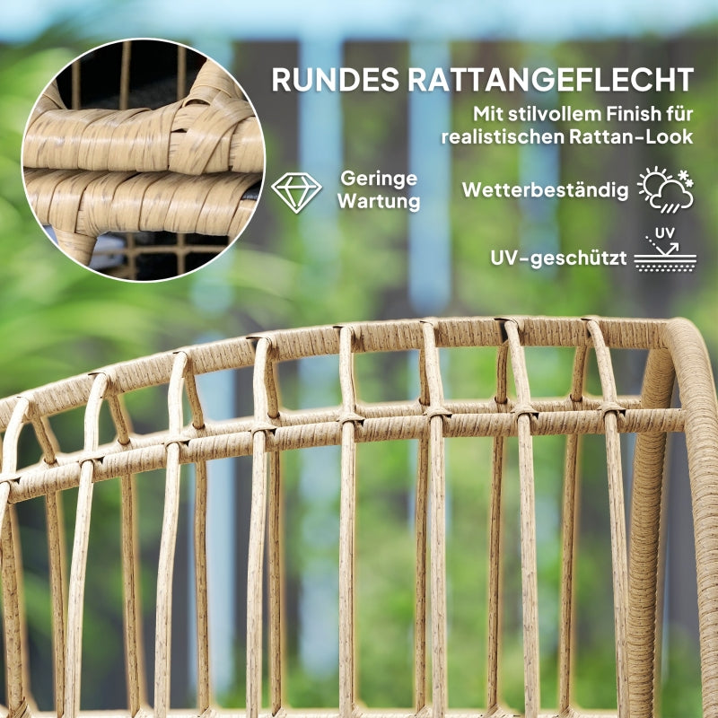 Egg-Shaped Rattan Chair, Removable Cushion, Oversized Outdoor Weatherproof Wicker, Beige