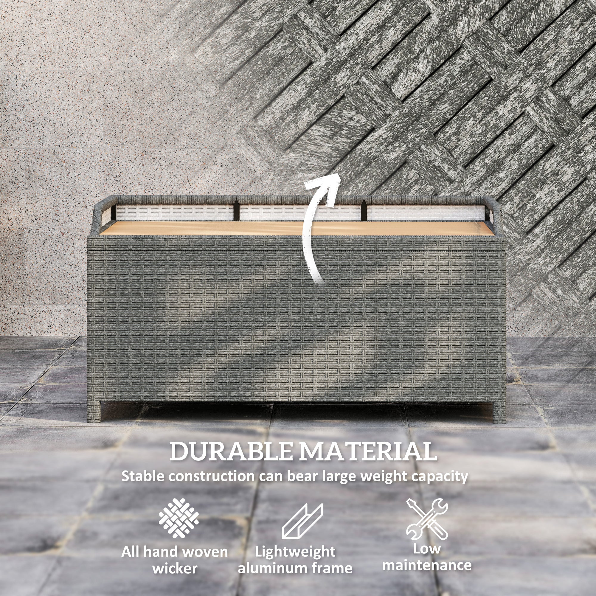 130 L Rattan Garden Storage Box with Seat in Grey