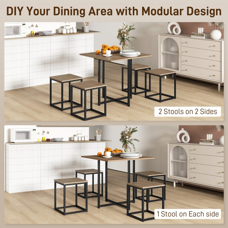 5 Piece Dining Set, Space Saving with Metal Frame, Brown