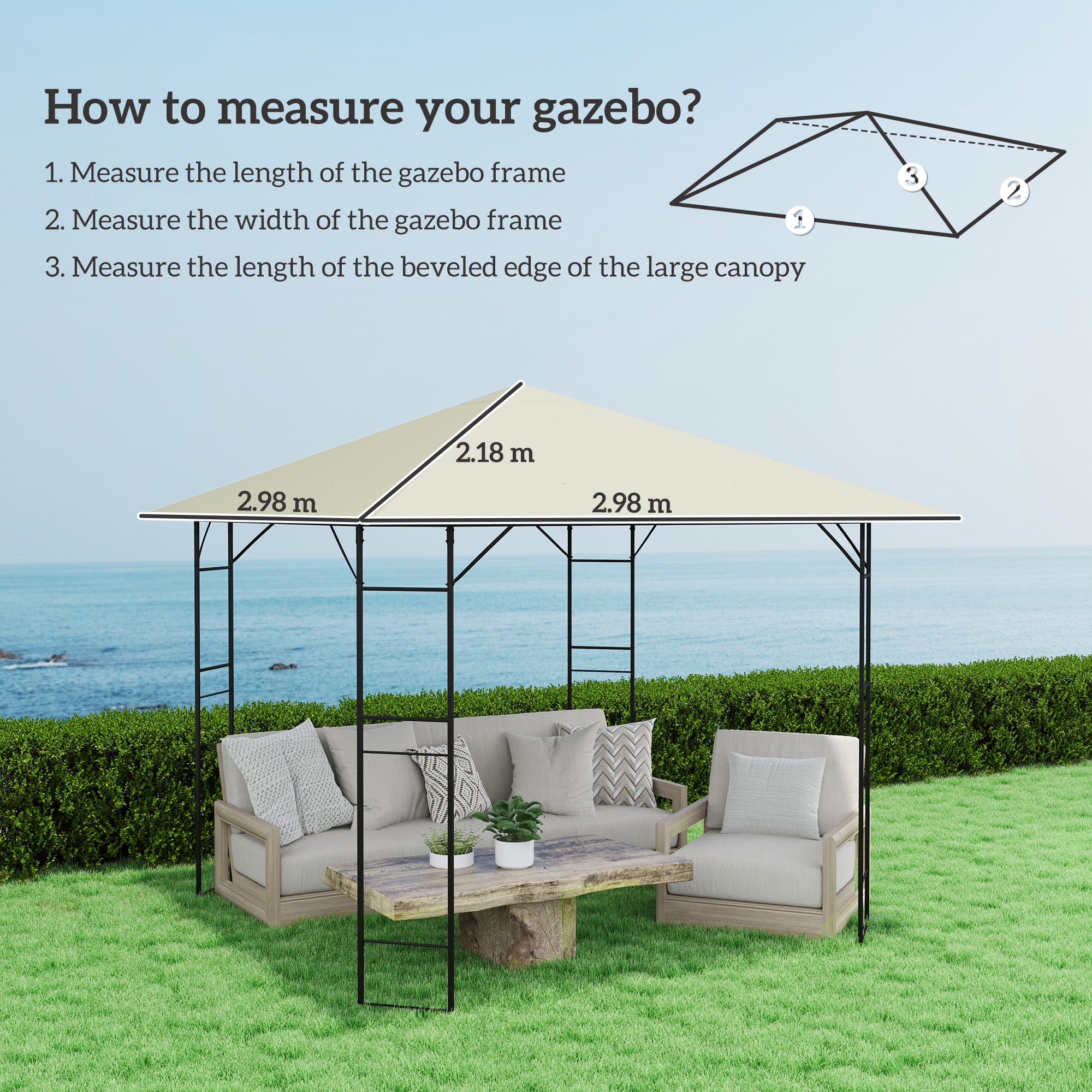 Gazebo Canopy Replacement 3x3m for 01-0867 Cream