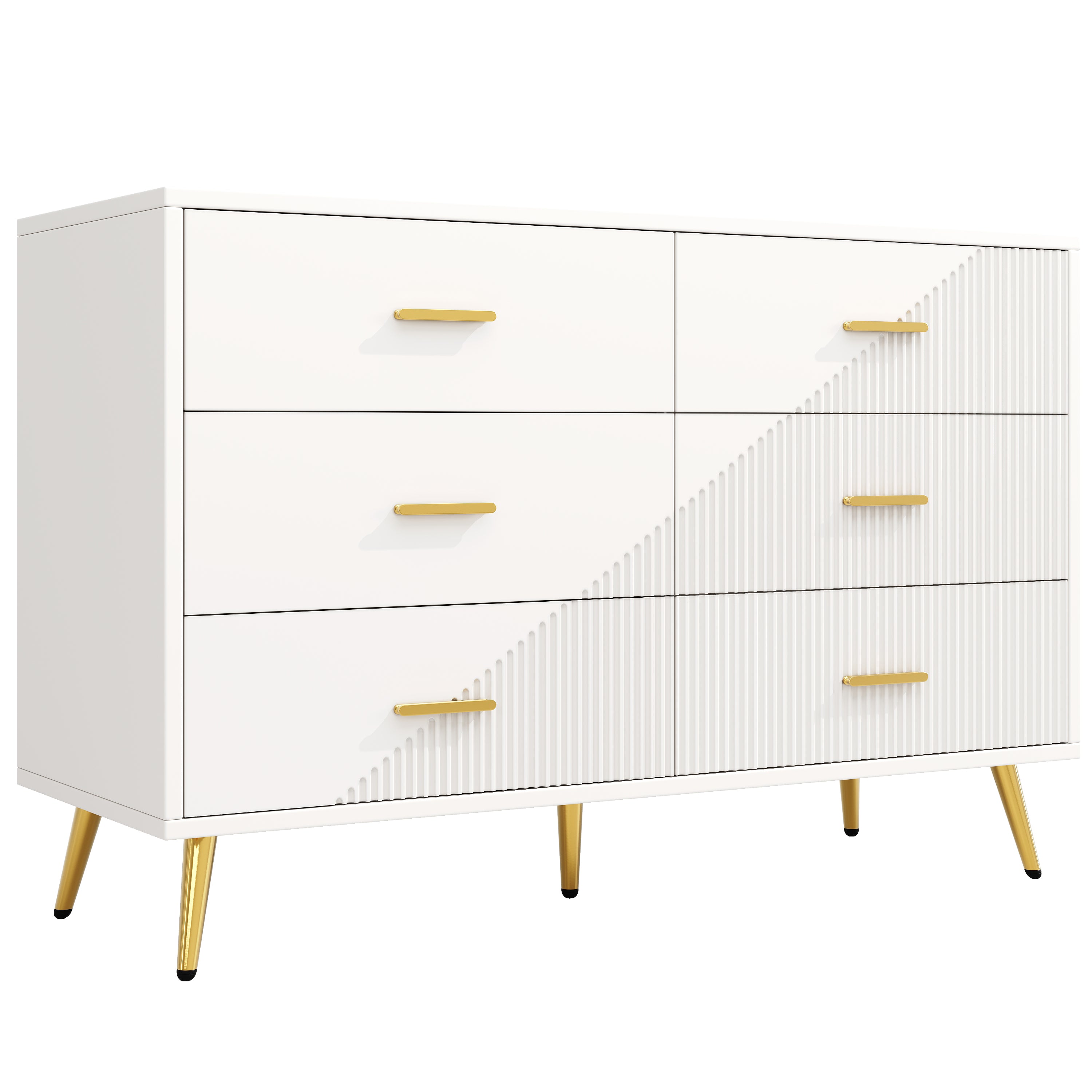 Chest of Drawers, 6-Drawer Cabinet with Golden Legs, White