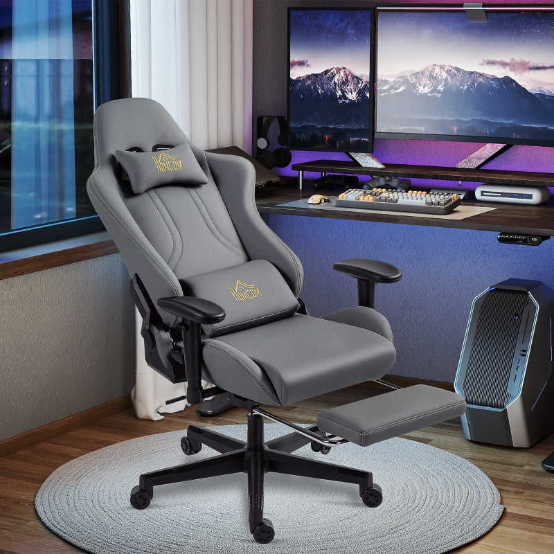 Ergonomic Gaming Chair Adjustable Rolling Desk with 3D Armrests Lumbar Support Grey