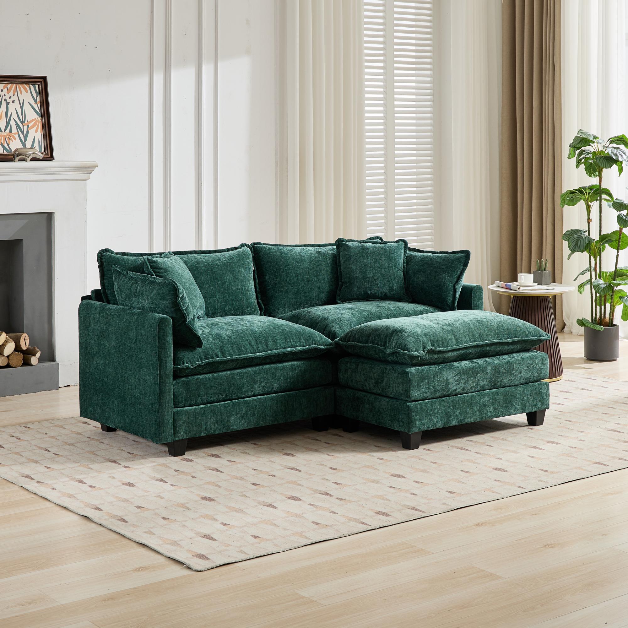 Cloud Sofa Loveseat Modern Sectional Couch Chenille Fabric, Green
