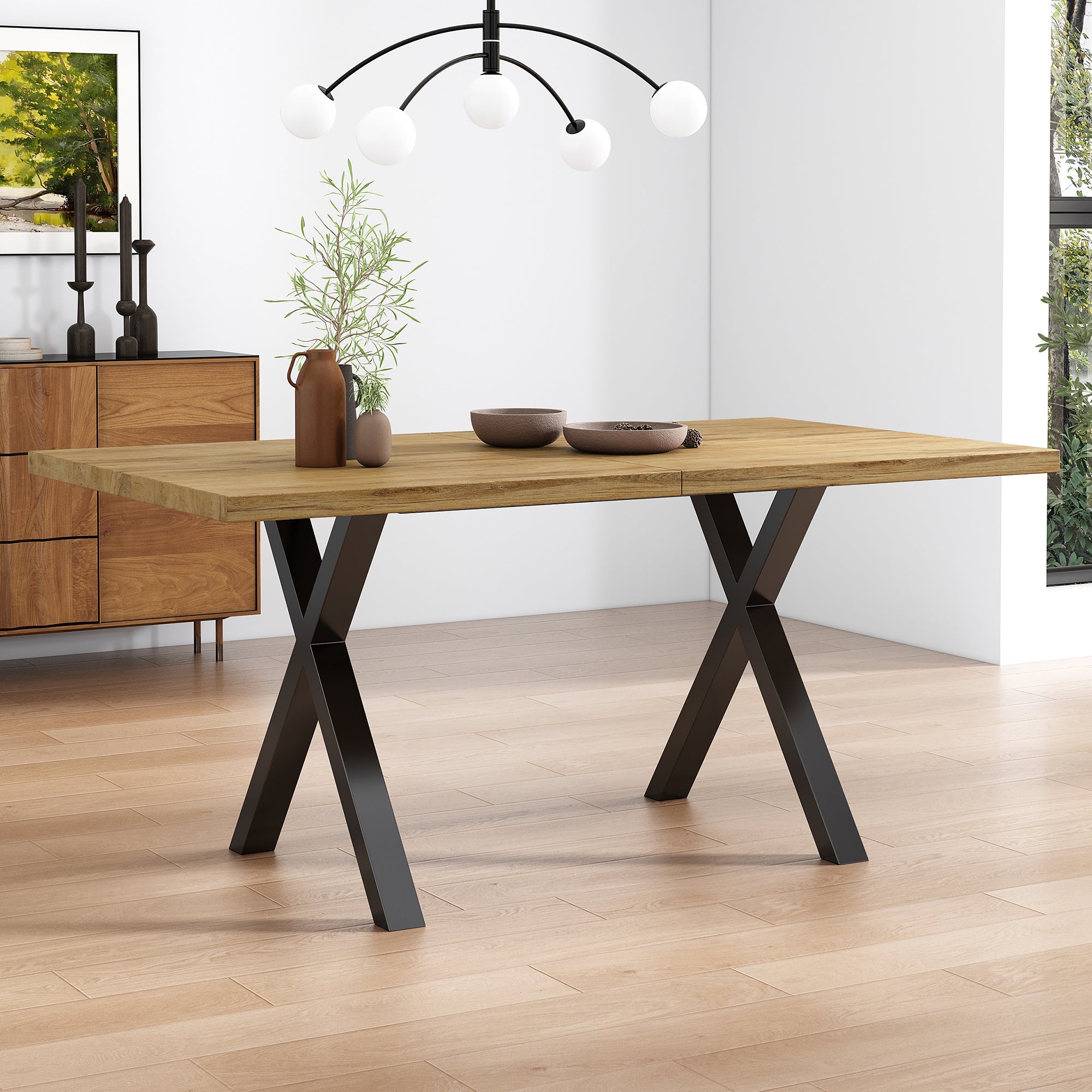 Dining Table Rectangular Crossed Legs 140x80x76cm - Oak/Black