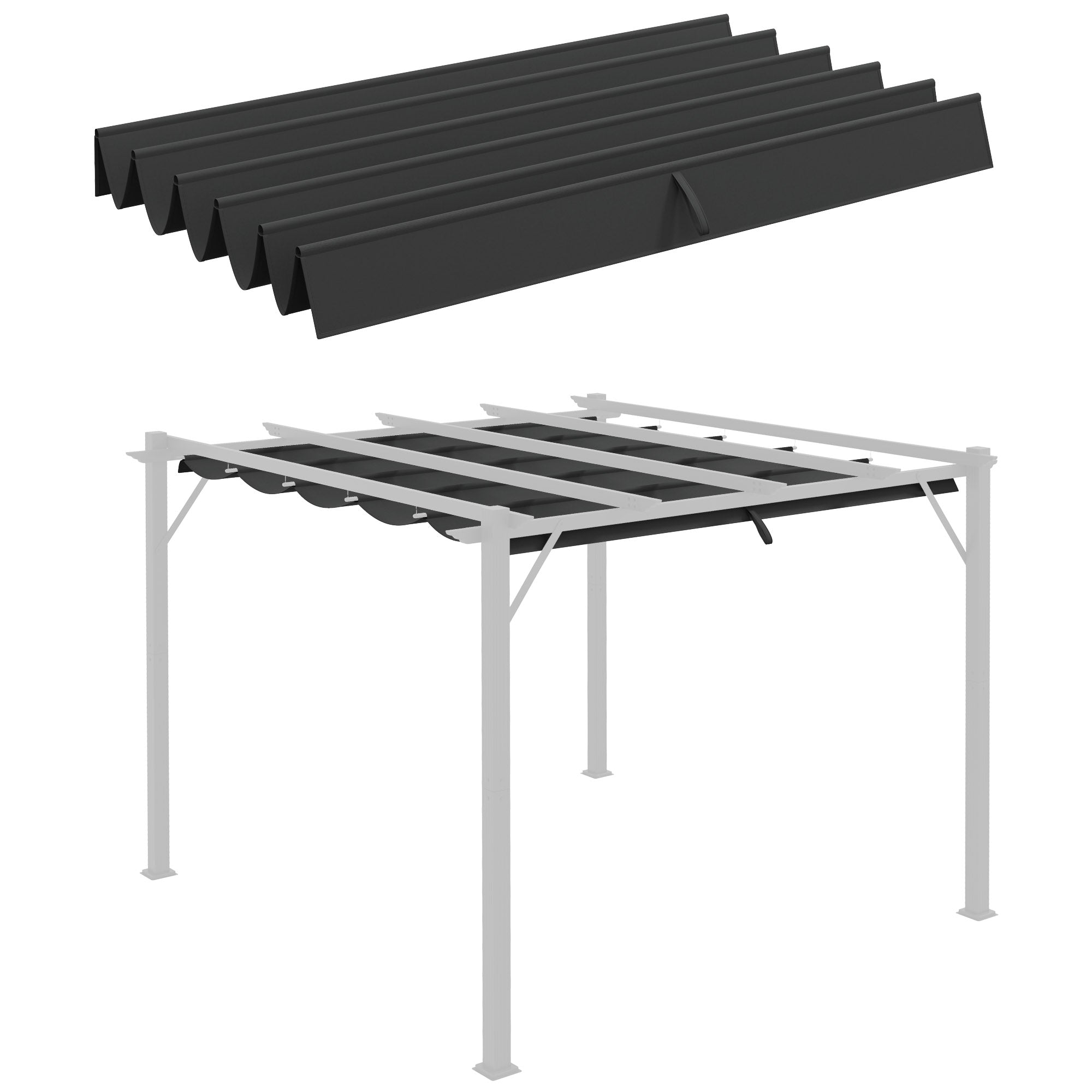 Retractable Pergola Replacement Canopy Shade Cover 3x3m Dark Grey Fabric