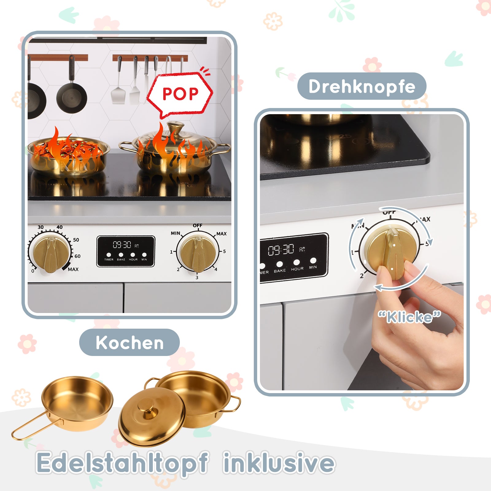 Children's Play Kitchen with Creative House Design and Accessories, Wood and Plastic, Grey