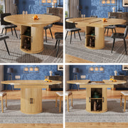 Extendable Round Dining Table, Oval Extension for 6 People, Wood Color