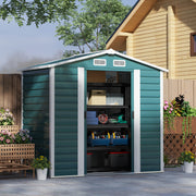 7 x 4ft Garden Shed, Easy Assemble Galvanised Steel Frame with Double Doors and Lock, Green