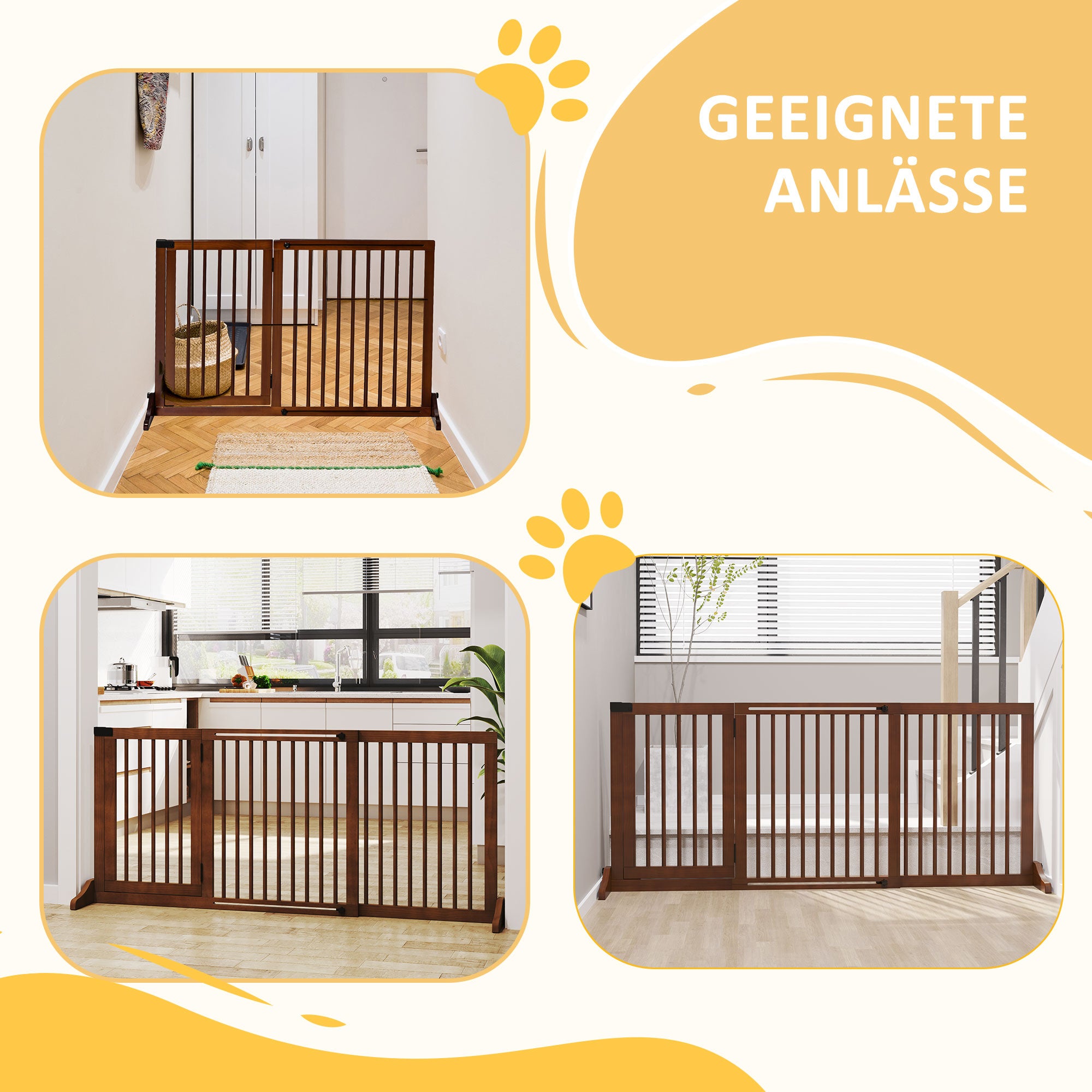 Freestanding Dog Gate with Door, Safety, Wooden, Brown