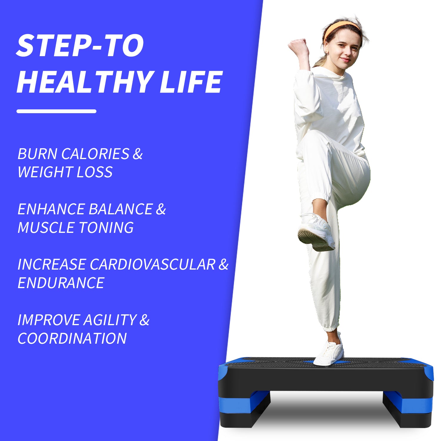 Aerobic Step, Adjustable Height, 68.5cm, Blue