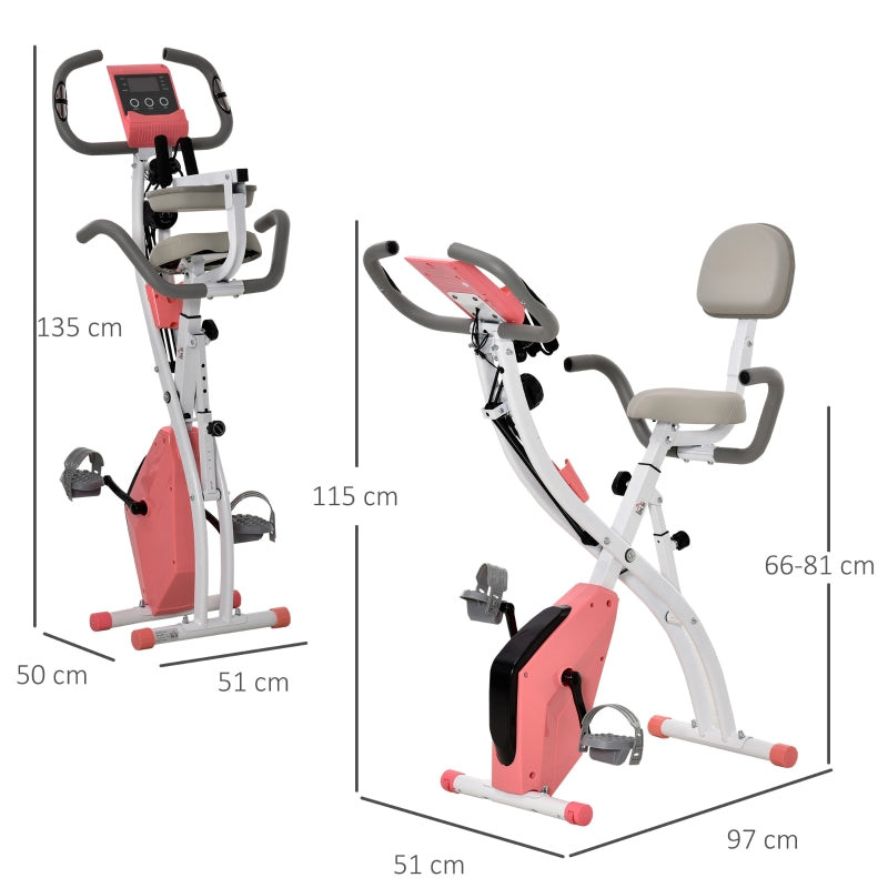 X-Bike 2-in-1 Exercise Bike Foldable 8-Level Magnetic Resistance LCD Monitor Tension Cables Pink