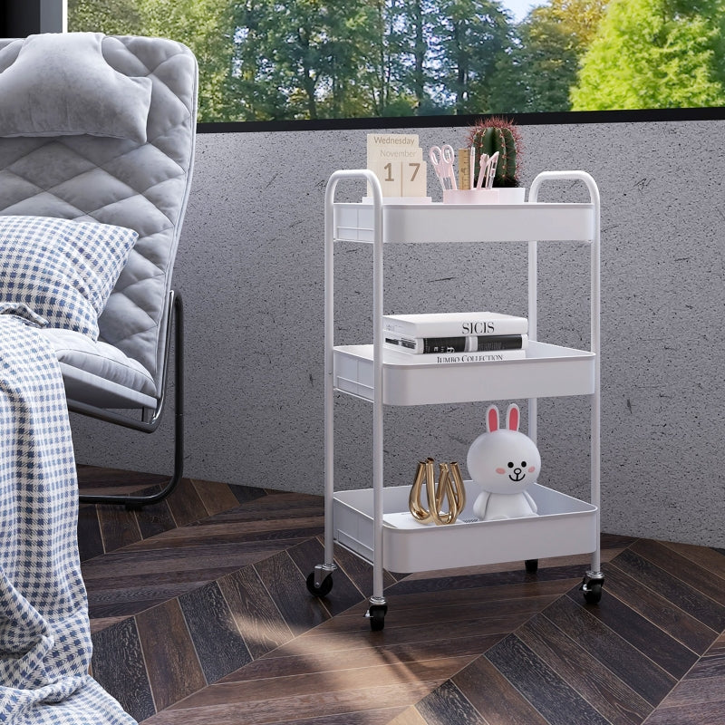 Three-Tier Storage Trolley, Steel, White