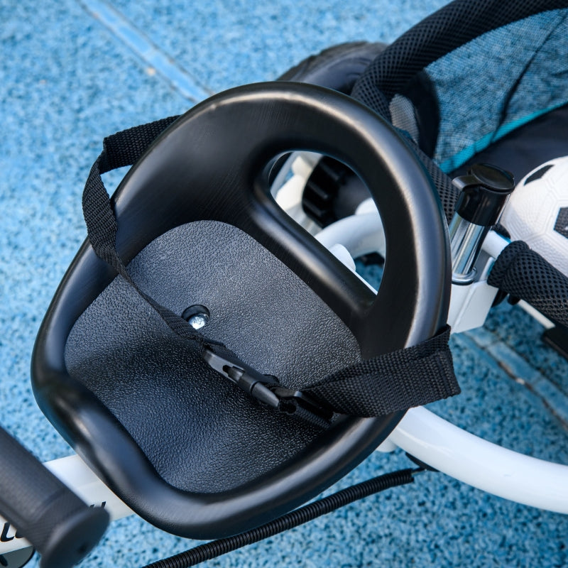 6-in-1 tricycle with push bar, removable sun canopy, 5-point safety harness, blue