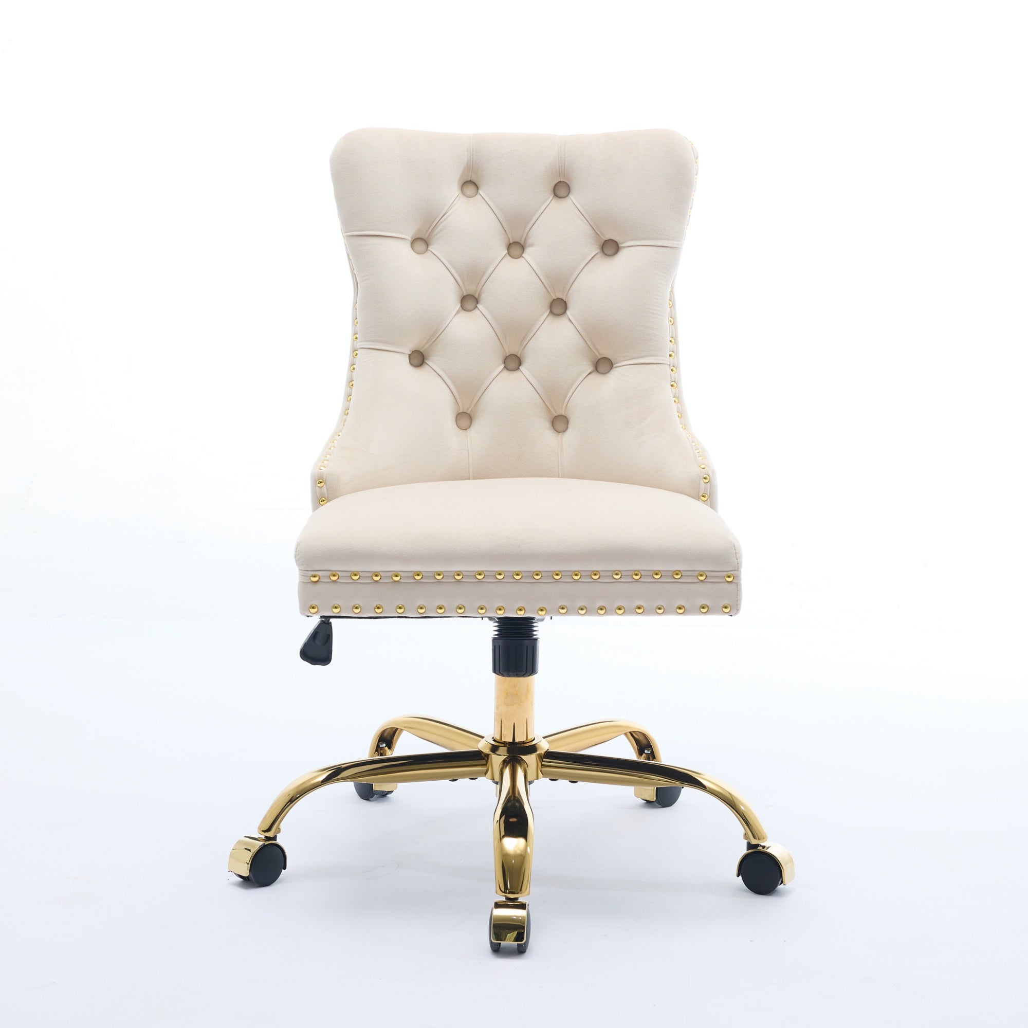 Home Office Chair Tufted Adjustable Swivel Golden Base - Beige Velvet