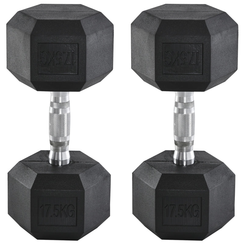 Dumbbell 2x17.5kg Hex Hand Weights Home Gym Rubber