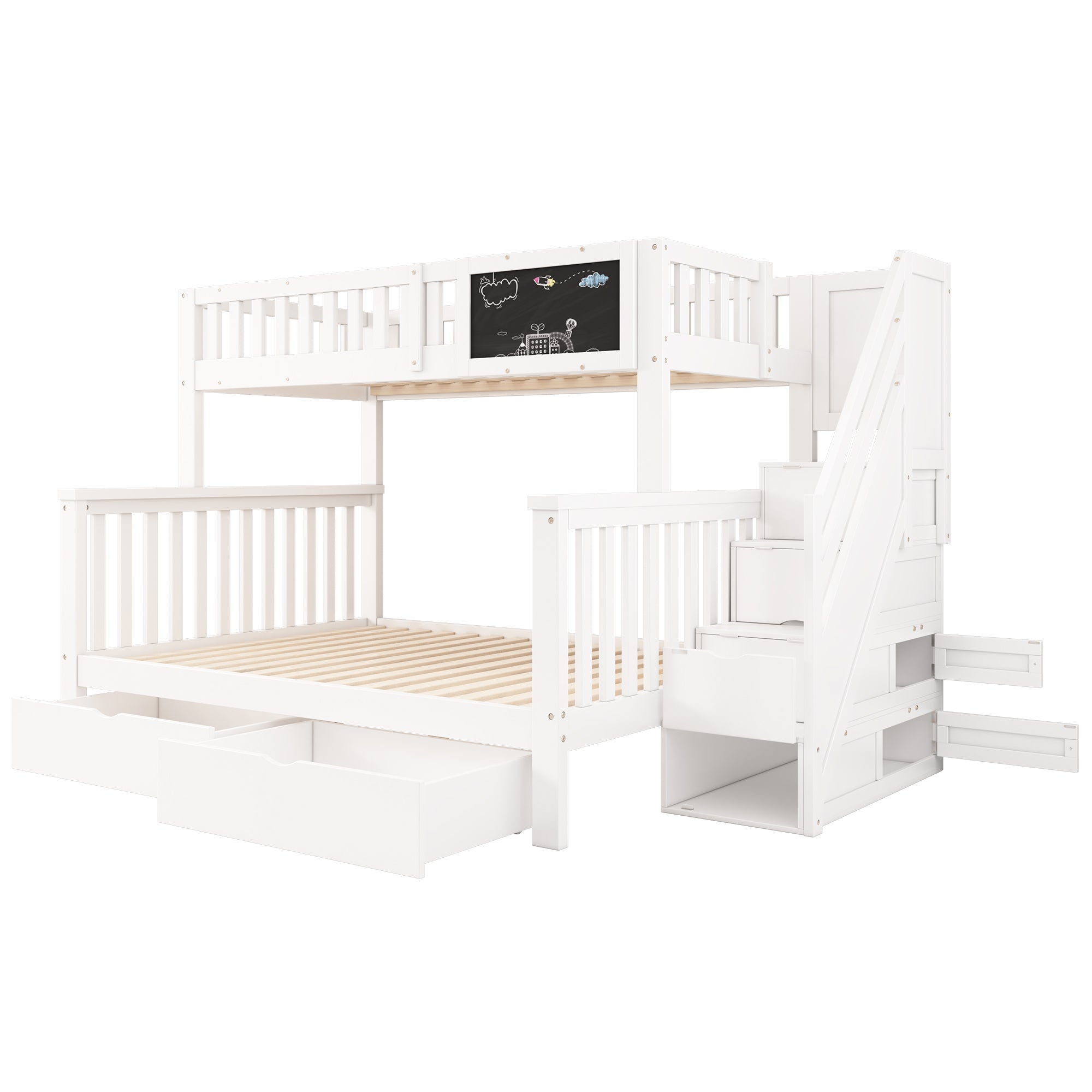 N634P250627W Bunk Bed with Chalkboard, Safety Rail, and Storage Drawers