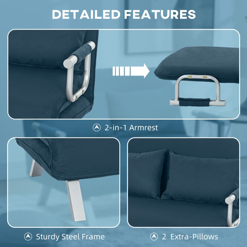 Two-Seater Click-Clack Sofa Bed, Convertible Sleeper Couch, Navy Blue