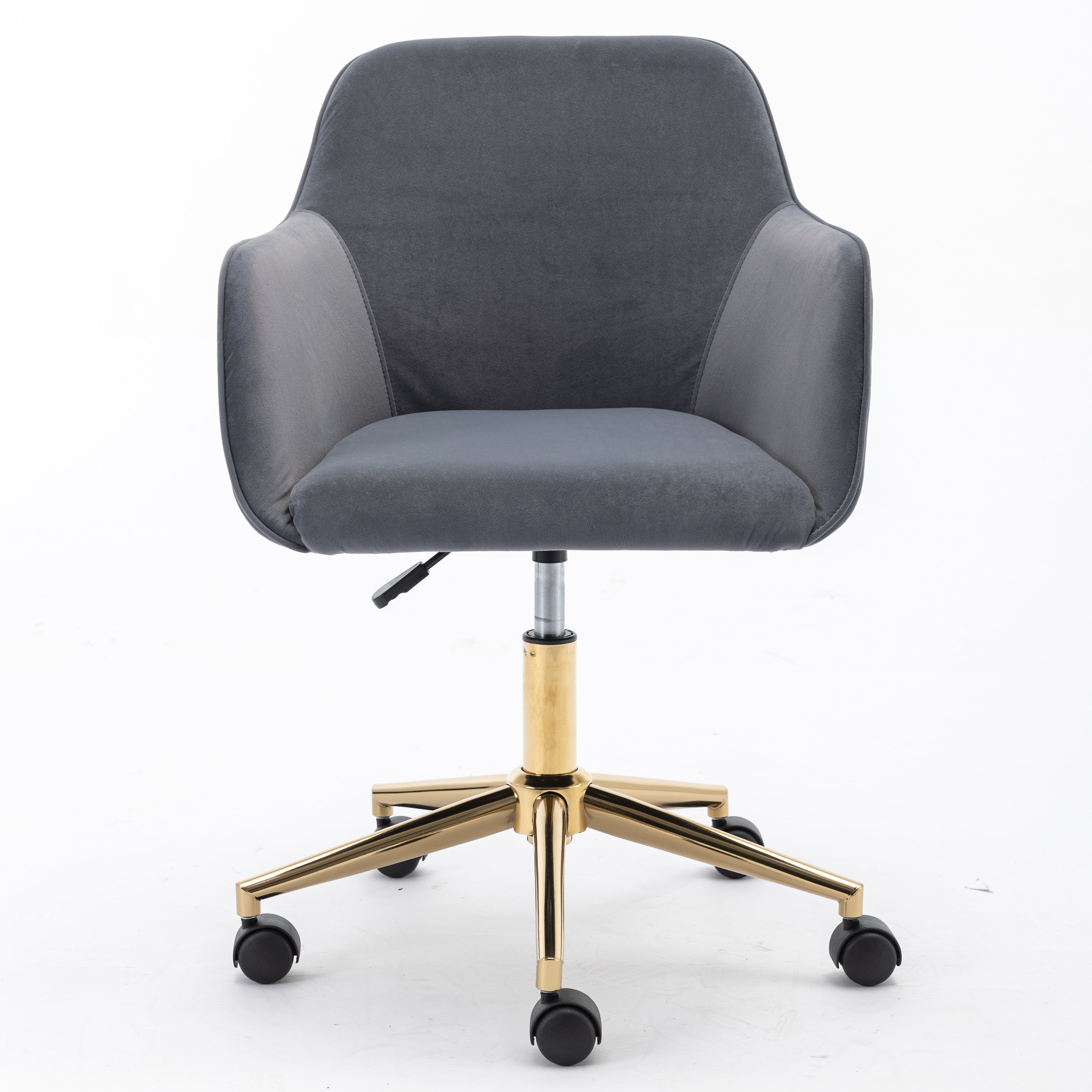 Velvet Swivel Chair, Height-Adjustable for Office Use, Grey with Golden Legs