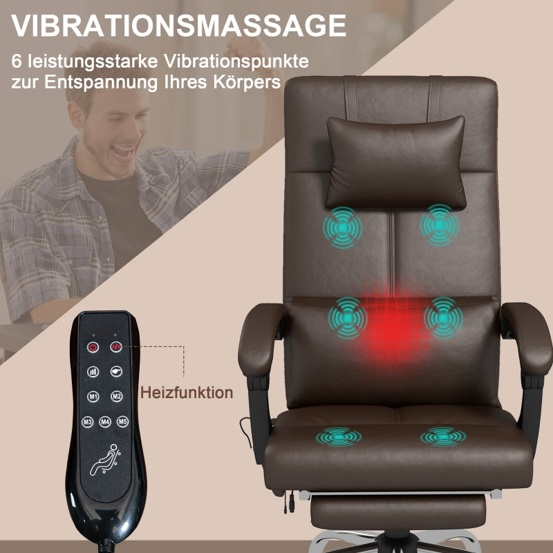 Vinsetto Office Chair, Massage, Heating, Reclining, Lumbar Support, Coffee