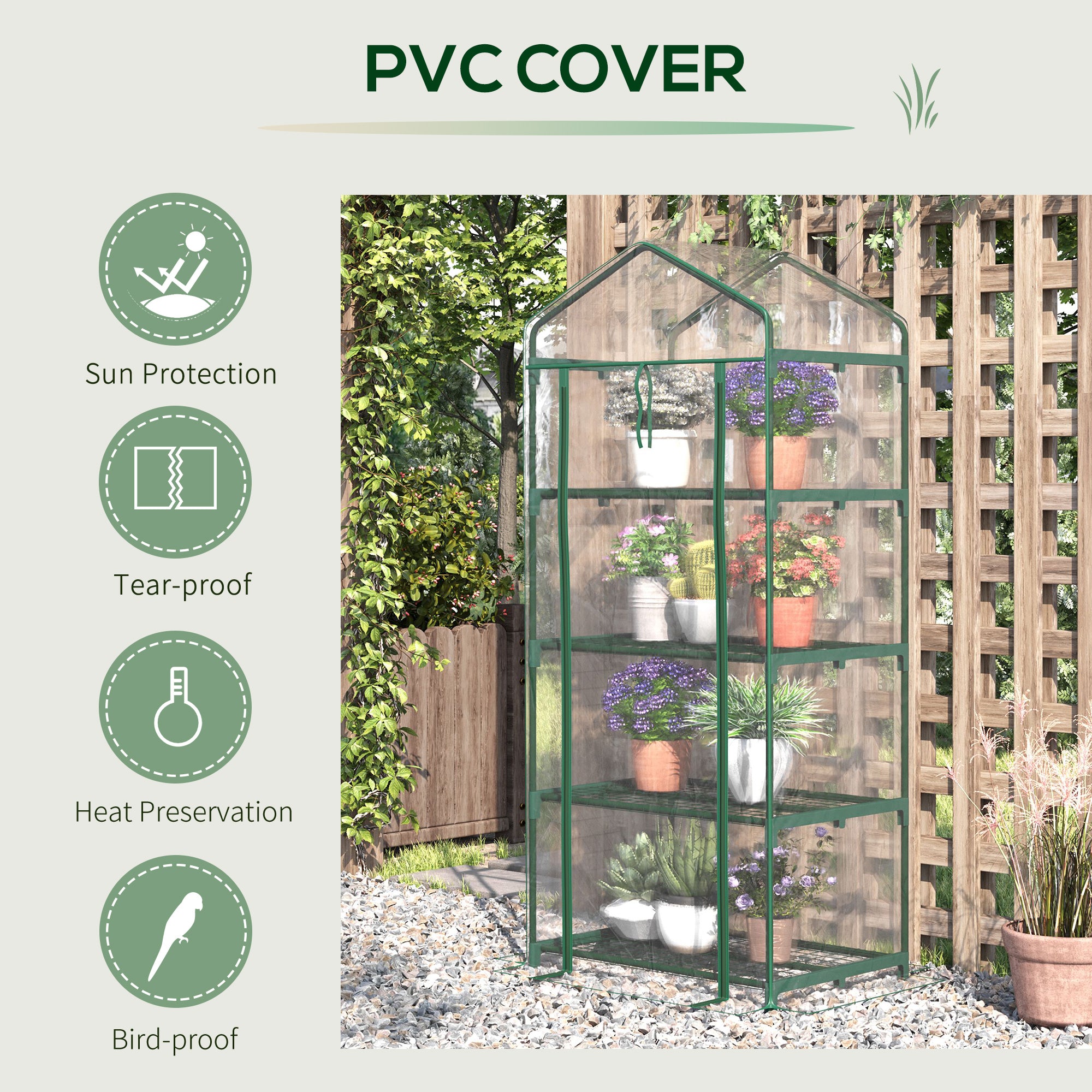 4 Tiers Mini Portable Greenhouse, Compact Plant Grow Shed, Transparent PVC Cover and Metal Frame