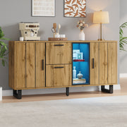 Sideboard 160cm Wide with 2 Drawers LED Light Strip Natural Wood/Black