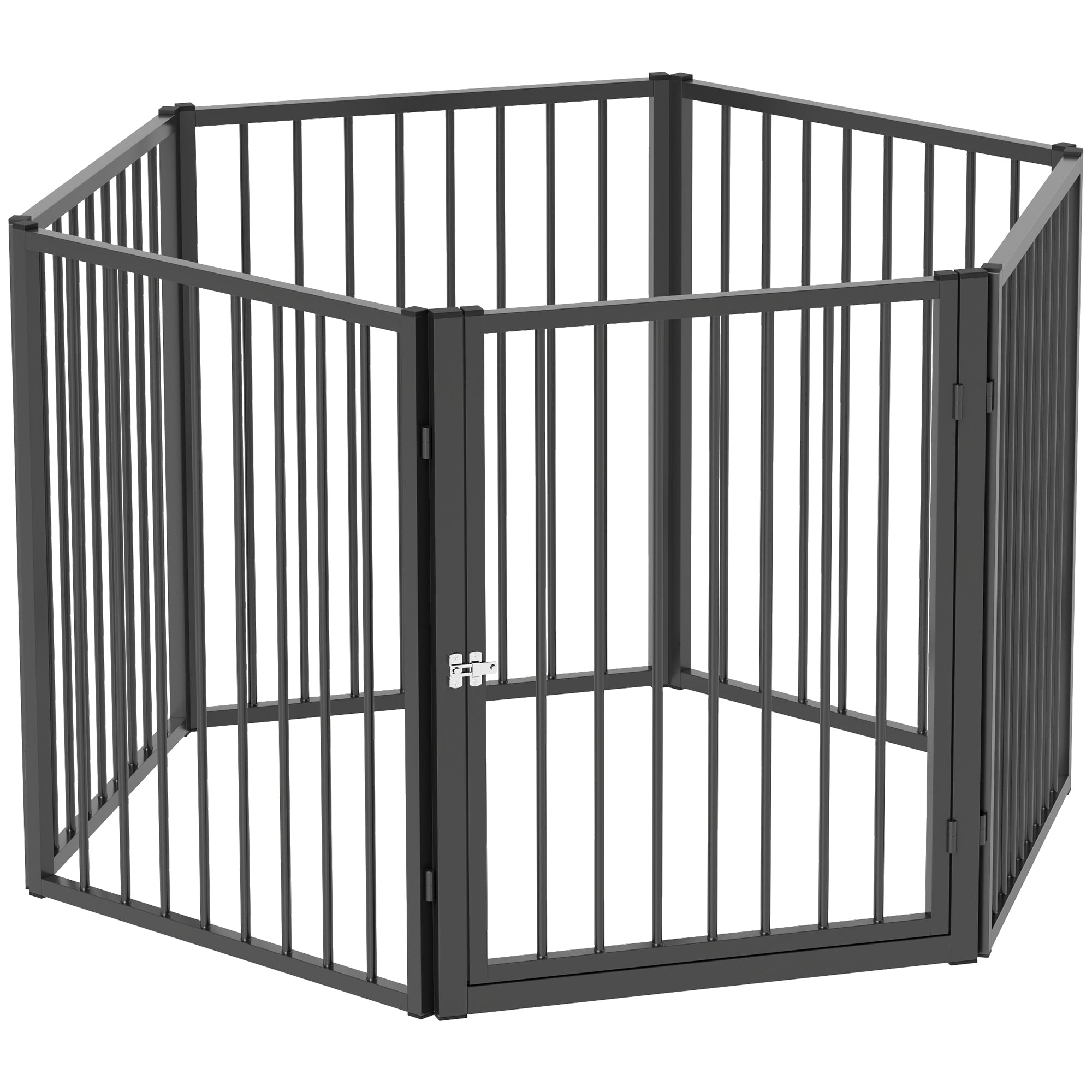 Puppy Playpen, 76cm High, 8-Piece with Door, Steel, Black