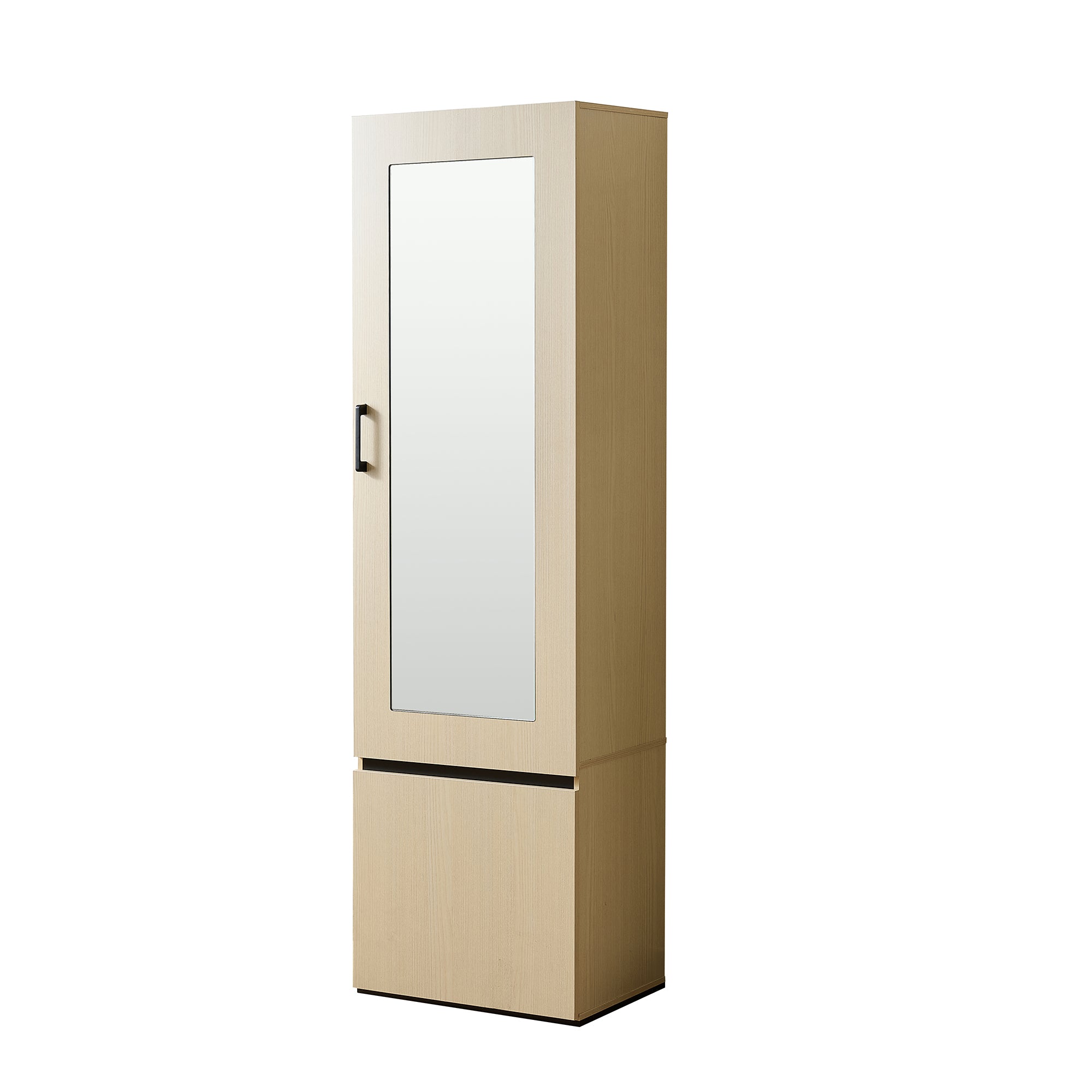 Wardrobe Narrow, Mirror & Pull-Out Rail, Space-Saving MDF