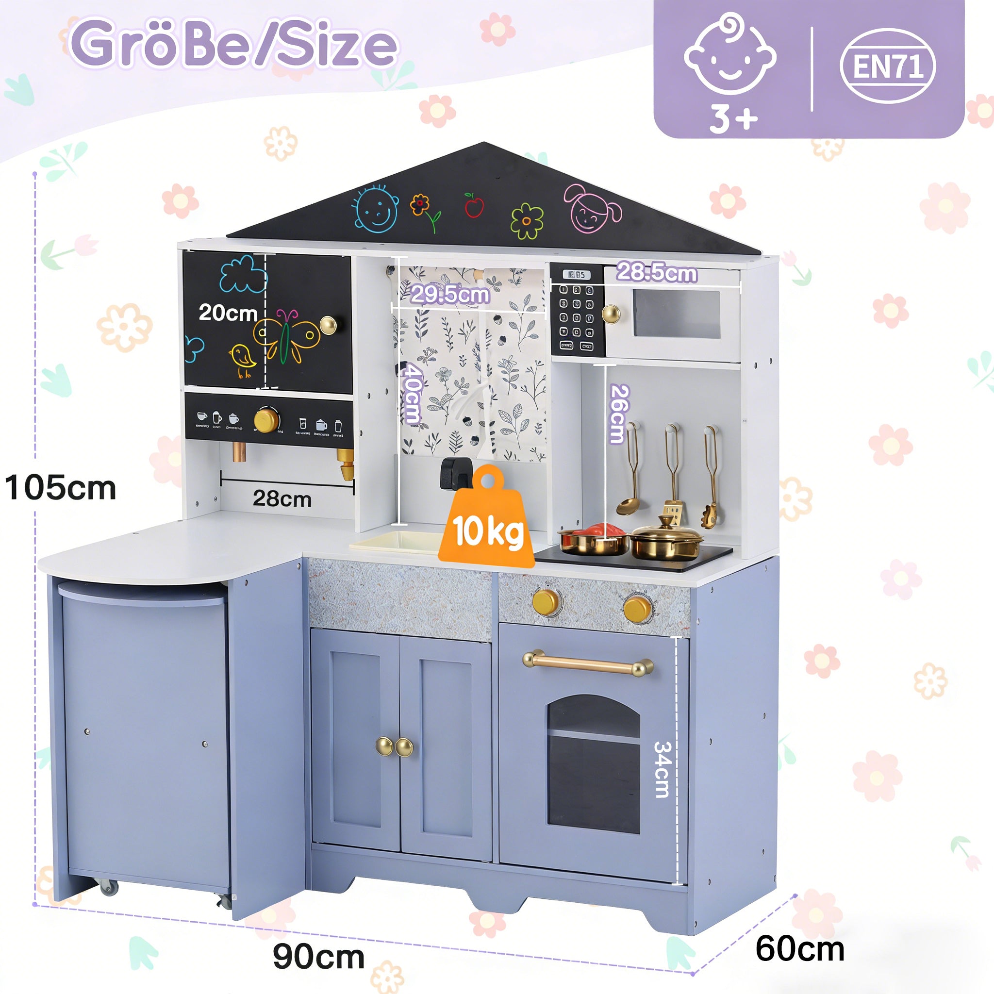 Children's Play Kitchen with Creative House Design and Accessories, White and Purple
