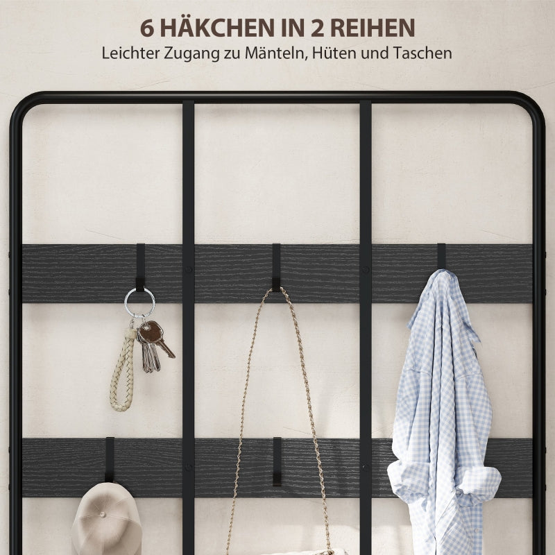 3-in-1 coat rack, coat hook, bench, shoe rack, metal, chipboard, black