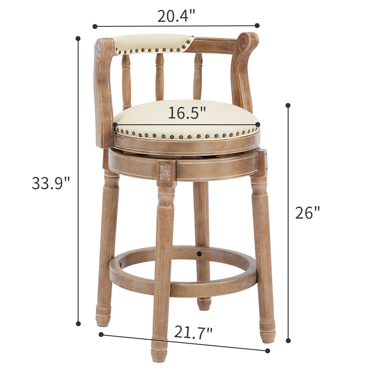 Cow Top Leather Wooden Bar Stools, 360 Degree Swivel with Backs, Bar/Counter Height Leather/Wood