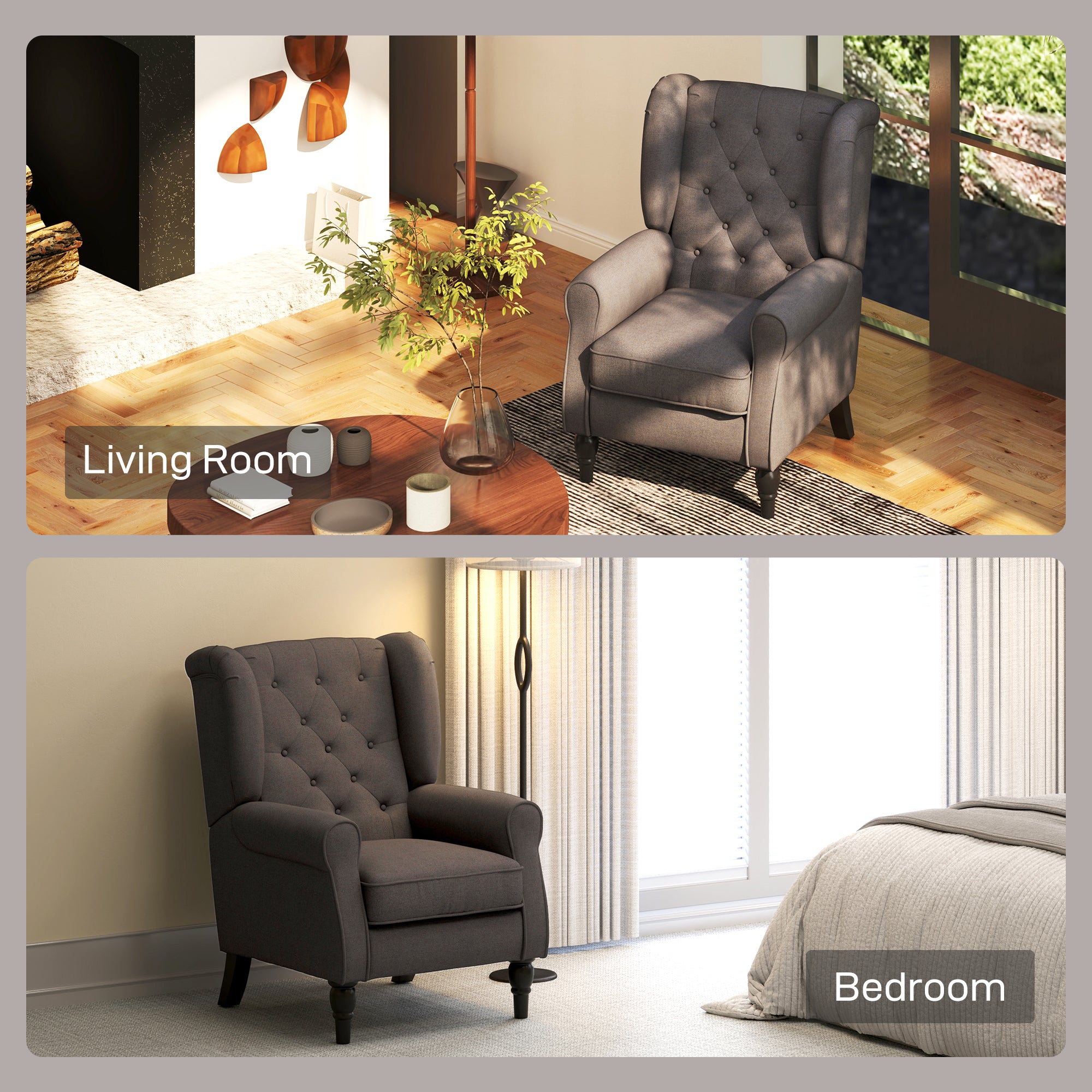 Wingback Accent Chair, Button Tufted Occasional Chair, Brown